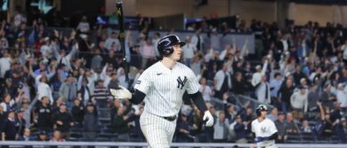 New York Yankees designated hitter Ben Rice (22) runs after hitting a grand slam home run against the Boston Red Sox during the eighth inning during game one of the Wildcard round for the 2026 MLB Playoffs at Yankee Stadium. Mandatory Credit: Brad Penner-Imagn Images