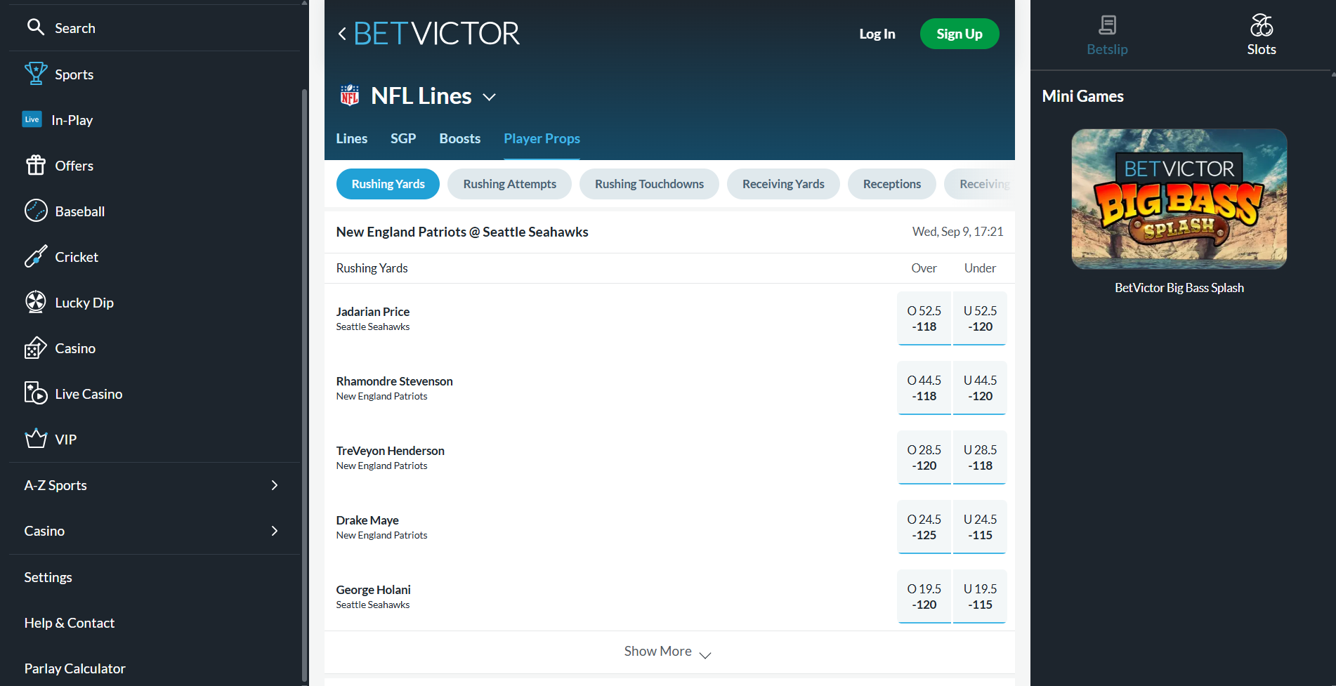 betvictor nfl screenshot 2026
