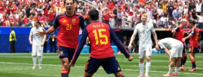 FIFA World Cup 2026 - Round of 32 - Spain v Austria - Los Angeles Stadium, Inglewood, California, U.S. - July 2, 2026 Spain's Mikel Oyarzabal celebrates scoring their first goal with Spain's Alex Baena IMAGN IMAGES via Reuters/Kirby Lee