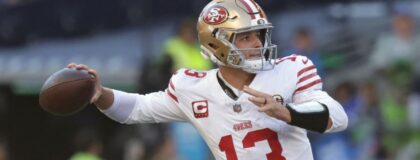 San Francisco 49ers quarterback Brock Purdy (13) drops back to pass against the Seattle Seahawks during the first half at Lumen Field. Mandatory Credit: Joe Nicholson-Imagn Images