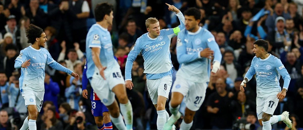 UEFA Champions League - Manchester City v Paris St Germain - Etihad Stadium, Manchester, Britain - October 14, 2026 Manchester City's Erling Haaland celebrates scoring their first goal REUTERS/Phil Noble