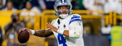 Dallas Cowboys Dak Prescott (4) passes the football against the Green Bay Packers at Lambeau Field at Lambeau Field. Mandatory Credit: Ross Harried-Imagn Images
