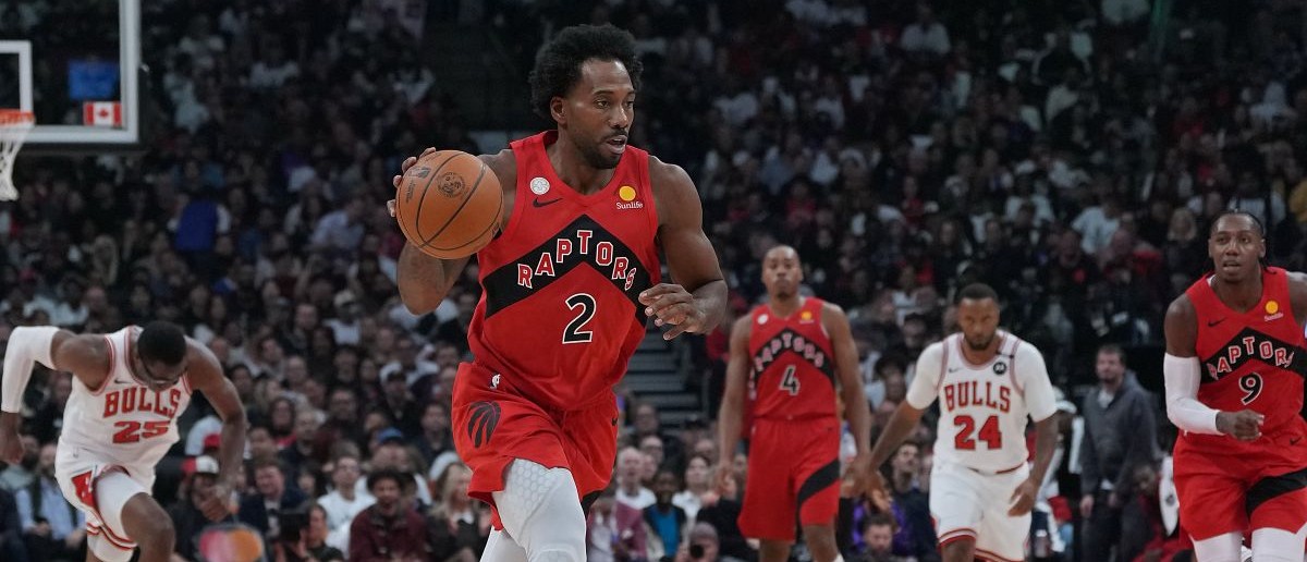 Toronto Raptors forward Kawhi Leonard (2) dribbles against the Chicago Bulls during the second quarter at Scotiabank Arena. Mandatory Credit: Nick Turchiaro-Imagn Images