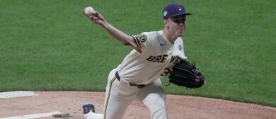 Milwaukee Brewers pitcher Jacob Misiorowski (32) throws during the first inning during Game 1 of the World Series against the Tampa Bay Rays at American Family Field on Oct 23, 2026.